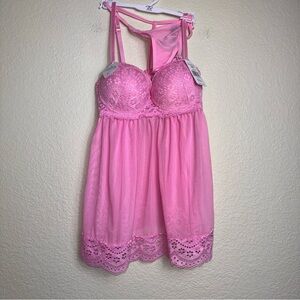 Rene Rofe Push‎ Up Baby Doll Sexy Lingerie Chemise Matching G-String Panty M NWT